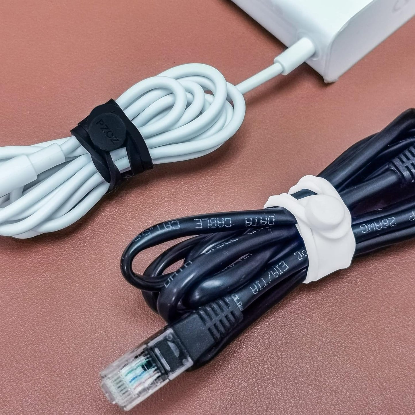 PZOZ (10 pcs) Reusable Cable Ties, Elastic Silicone Cord Organizer Straps Keeper Management Holder for iPhone Charging Cable Charger Wire Labels Desk Car and Travel Accessories (Black)