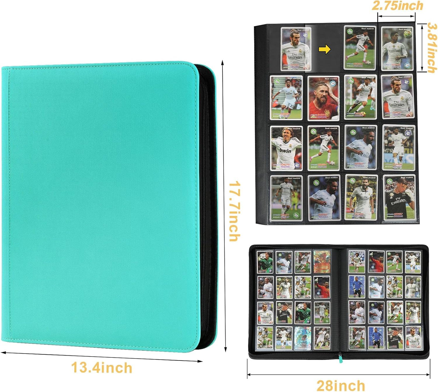 Trading Card Binder 16 Pocket, GERMUN PU Cover Card Binder for 1000+ Cards, Premium Trading Card Holder Folders, Double Sided Pocket Card Album for MTG, TCG (Lake Blue)