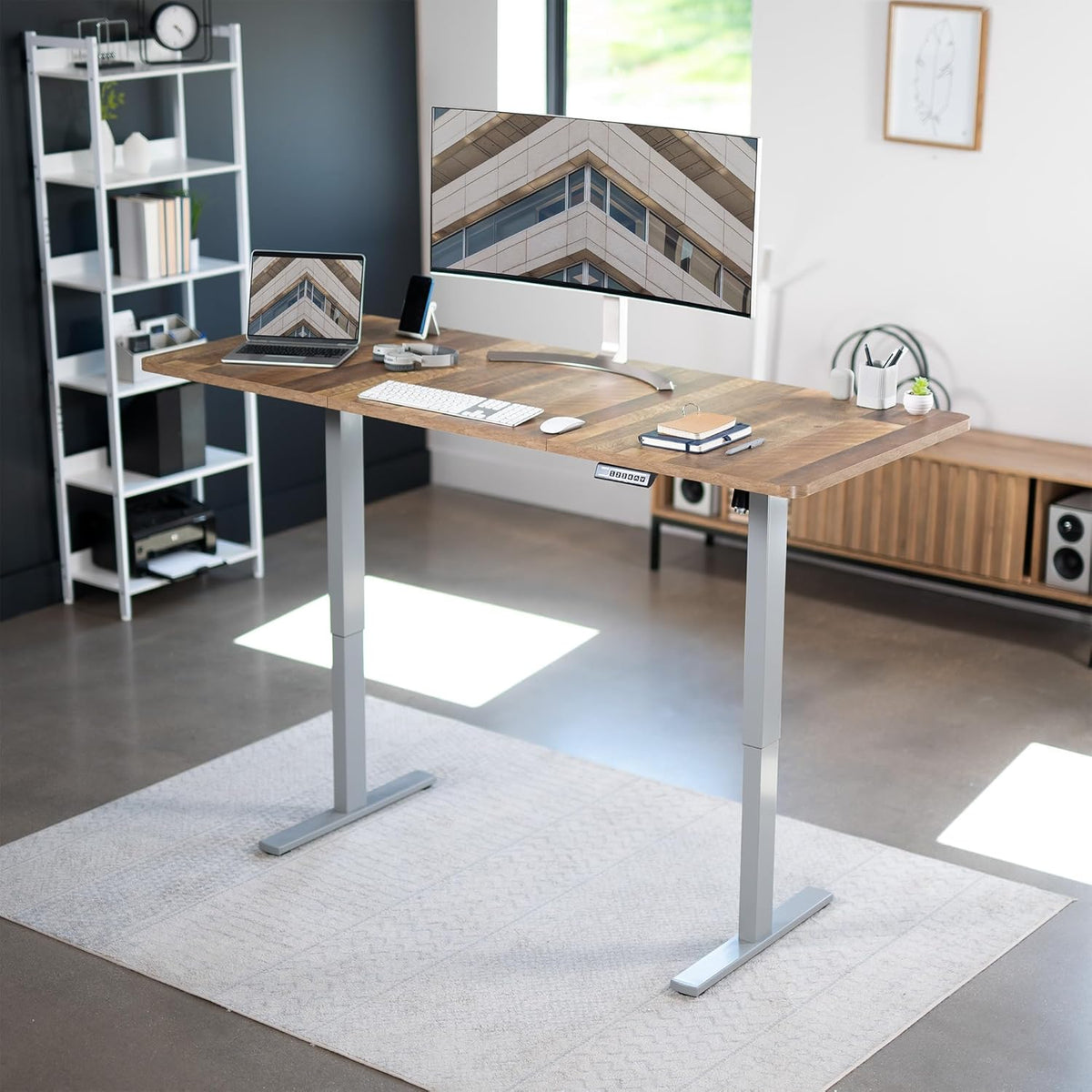 VIVO Electric 71 x 30 in Standing Desk, Memory Height Adjustment, 1B Series, Reclaimed Wood Top Gray Frame, DESK-KIT-1G7P