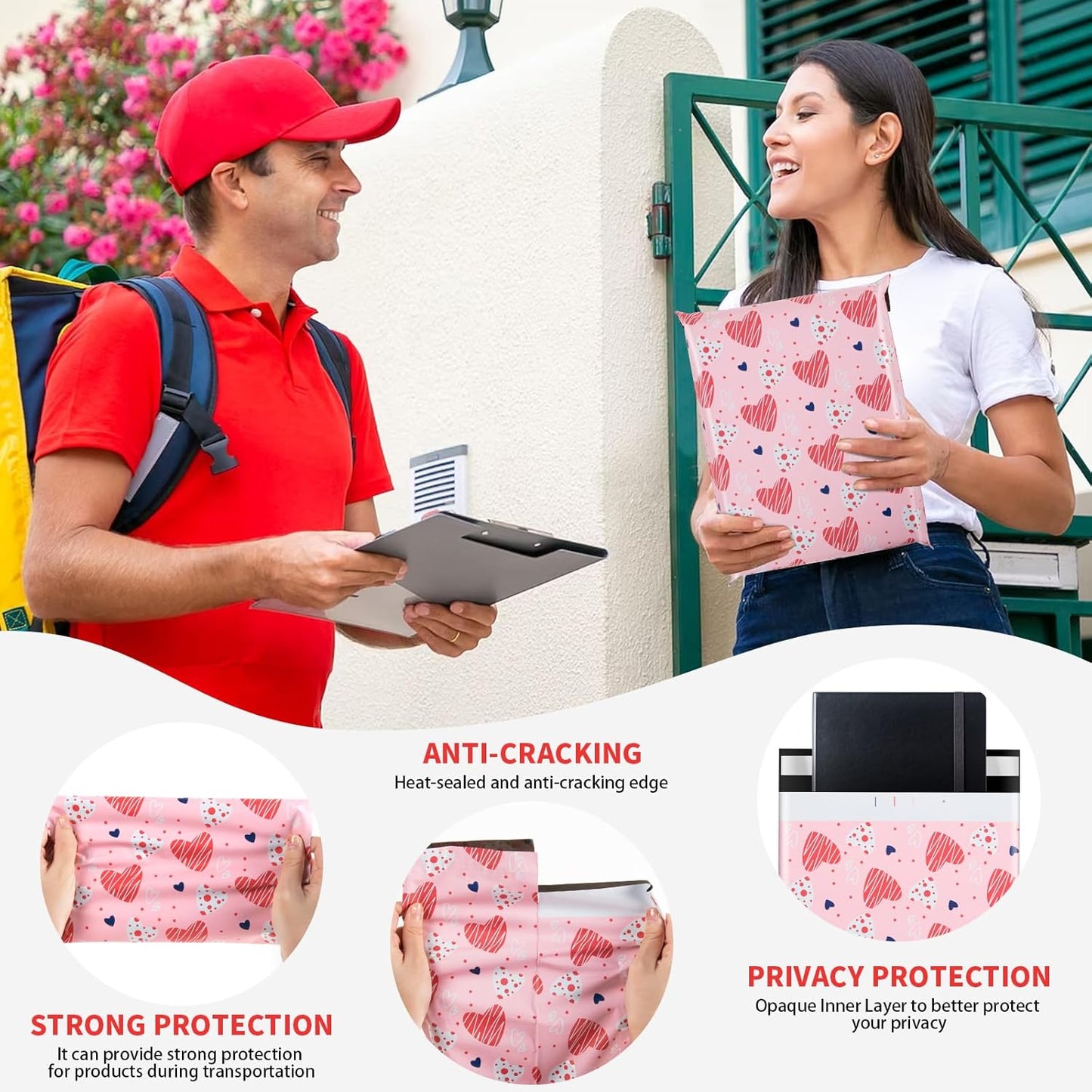 Oududianzi Poly Mailers 10X13, 50Pack Shipping Bags, Fashion Shipping Envelopes, Plastic Packaging Bags, Self-Seal Polymailers, Mailing Poly Bags for Business, Clothing (Simple Love)