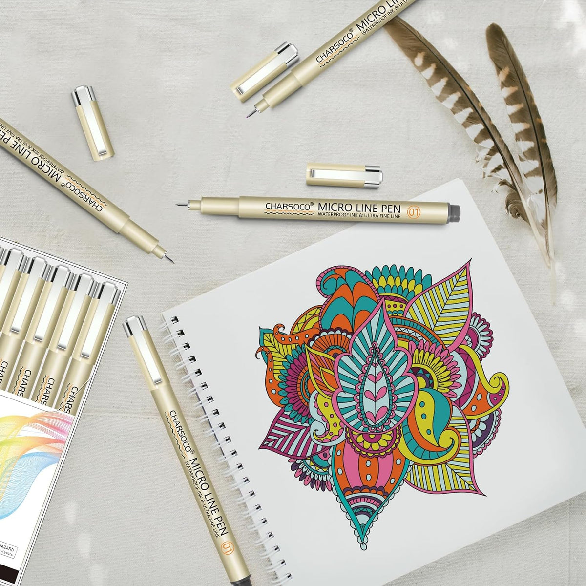 01 Micro Pen, Fine Point Pen with 12 Colors, Waterproof Archival Ink, 0.25mm Fineliner Ink Pens for Artist Illustration, Sketching, Anime, Manga, Technical Drawing and Scrapbooking