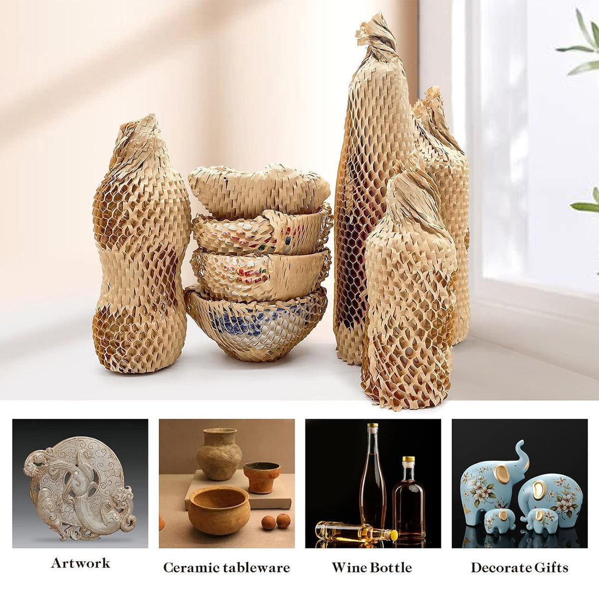 Honeycomb Packing Paper, 12" x 55' Honeycomb Cushioning Wrap Roll for Moving Shipping Packaging Gifts, Recyclable Honeycomb Paper Moving Supplies Bubble Paper Wrapping Protective Roll Khaki