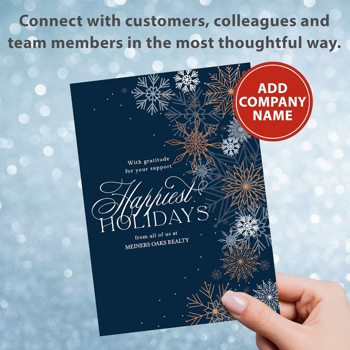 Let's Make Memories Personalized Business Christmas Cards with Envelopes - Premium Quality - 5x7-2025 Holiday Cards & White Envelopes - Shining Snowflakes - 50 ct