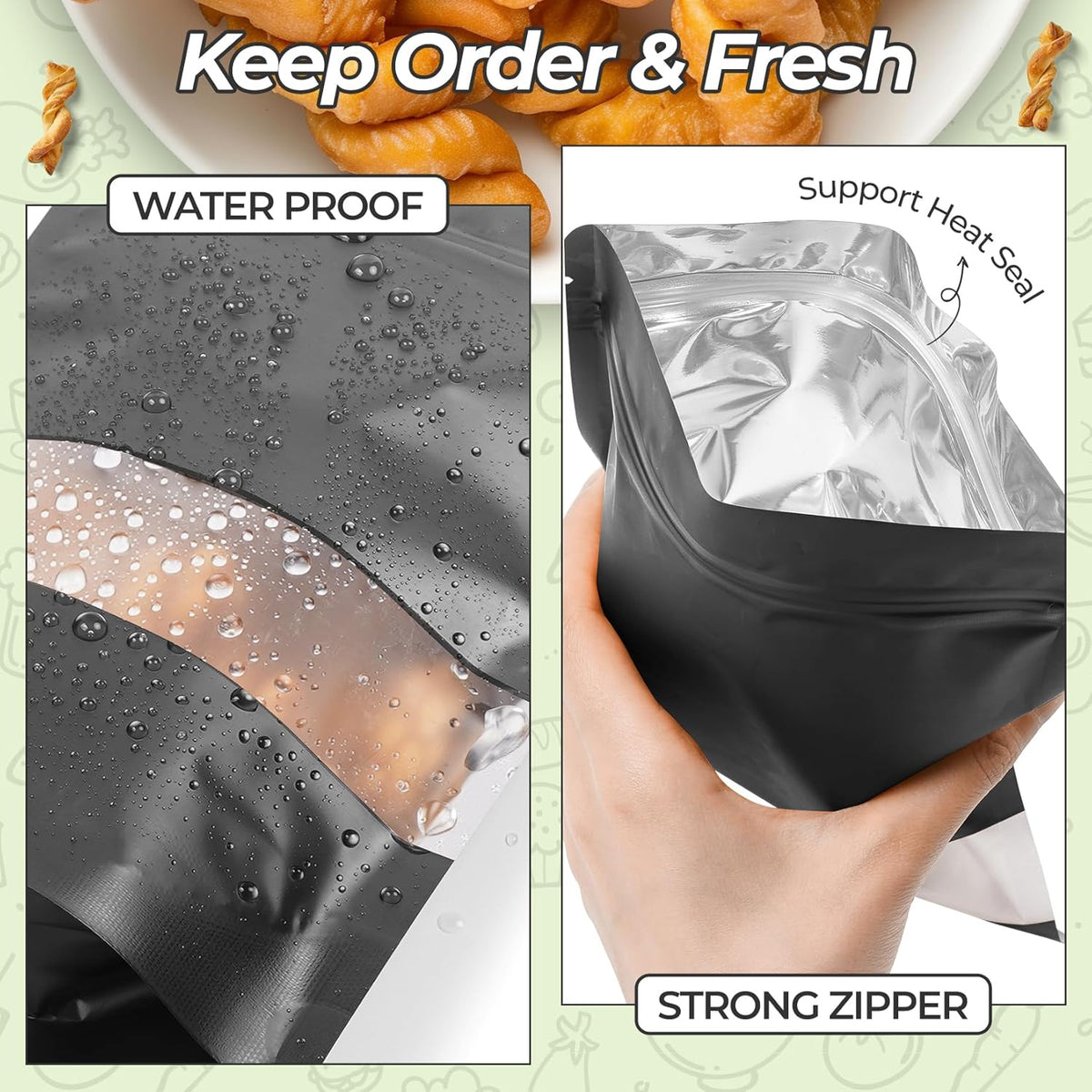 Funfery 100 Pcs Smell Proof Packaging Bags,Mylar Clear Bags for Food Storage,Sealable Bag for Packaging,Stand Up Pouches with Window,ReSealable Bag for Small Business,Cookies,Candy(Black,6.3x9.4in)