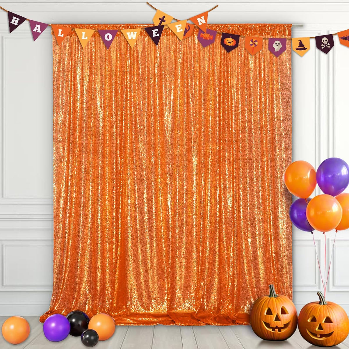 Eternal Beauty Orange Sequin Backdrop, 6x8 Ft Halloween Glitter Background Curtains for Shimmer Photography Party Wedding Birthday Back Drop Decor