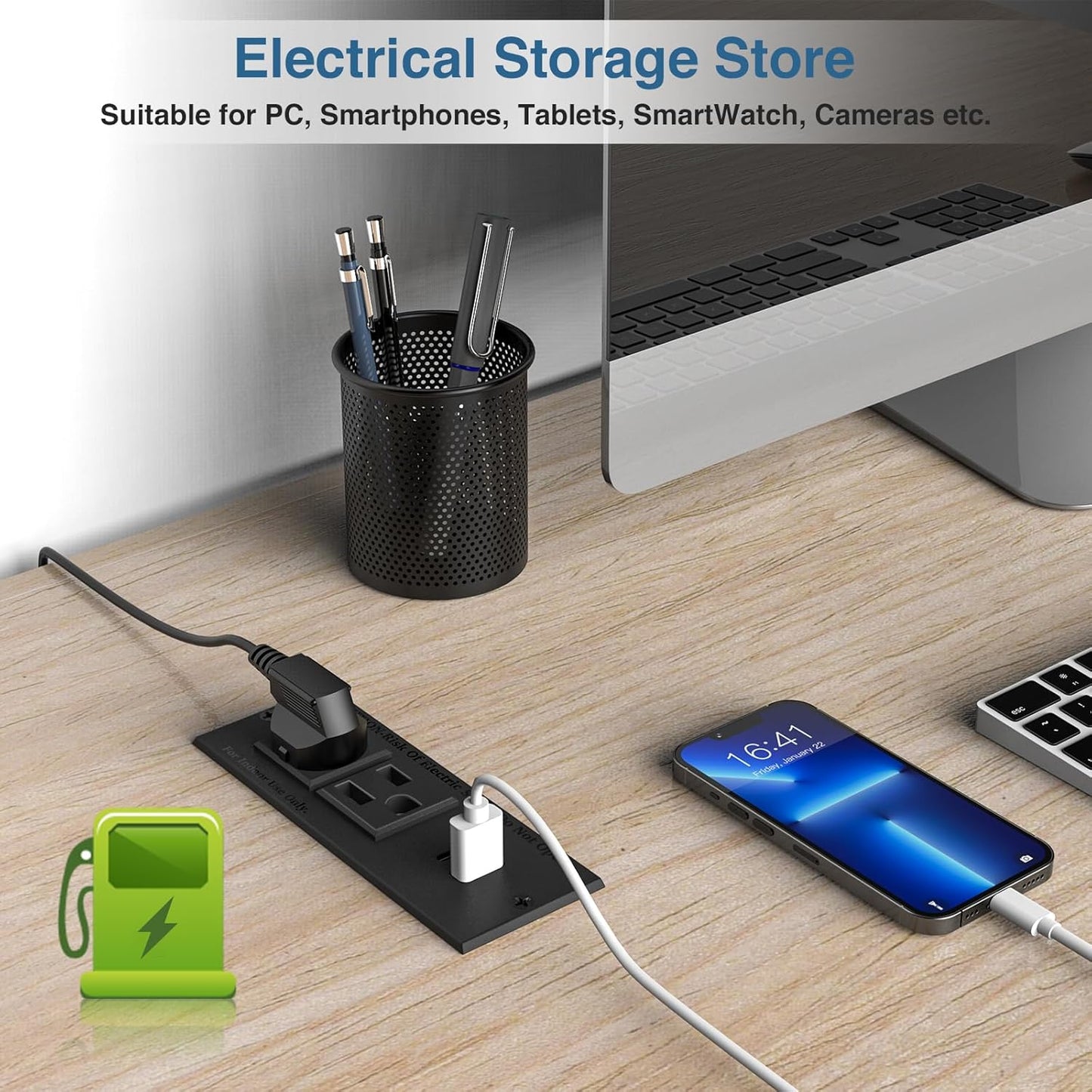 20W PD Conference Recessed Power Strip with Fast USB C, Furniture Recessed Outlet, Desktop Power Strip, Desktop Charging Station with 2 Outlets and 1 USB and 1 Type-C