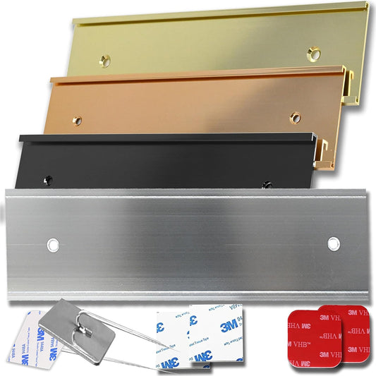 2x6 Executive Name Plate Holder, Silver Aluminum Adhesive Door Mount for Wall Plaques, Mailbox Signs and Cubicles | Made in USA