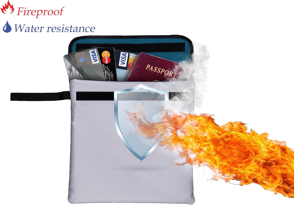 GETGEAR Fireproof Document Bag, Fire and Water resistant Safe Protects legal documents, contract, Birth Certificates, Cash and other Valuables, handle for easy carrying (Large)