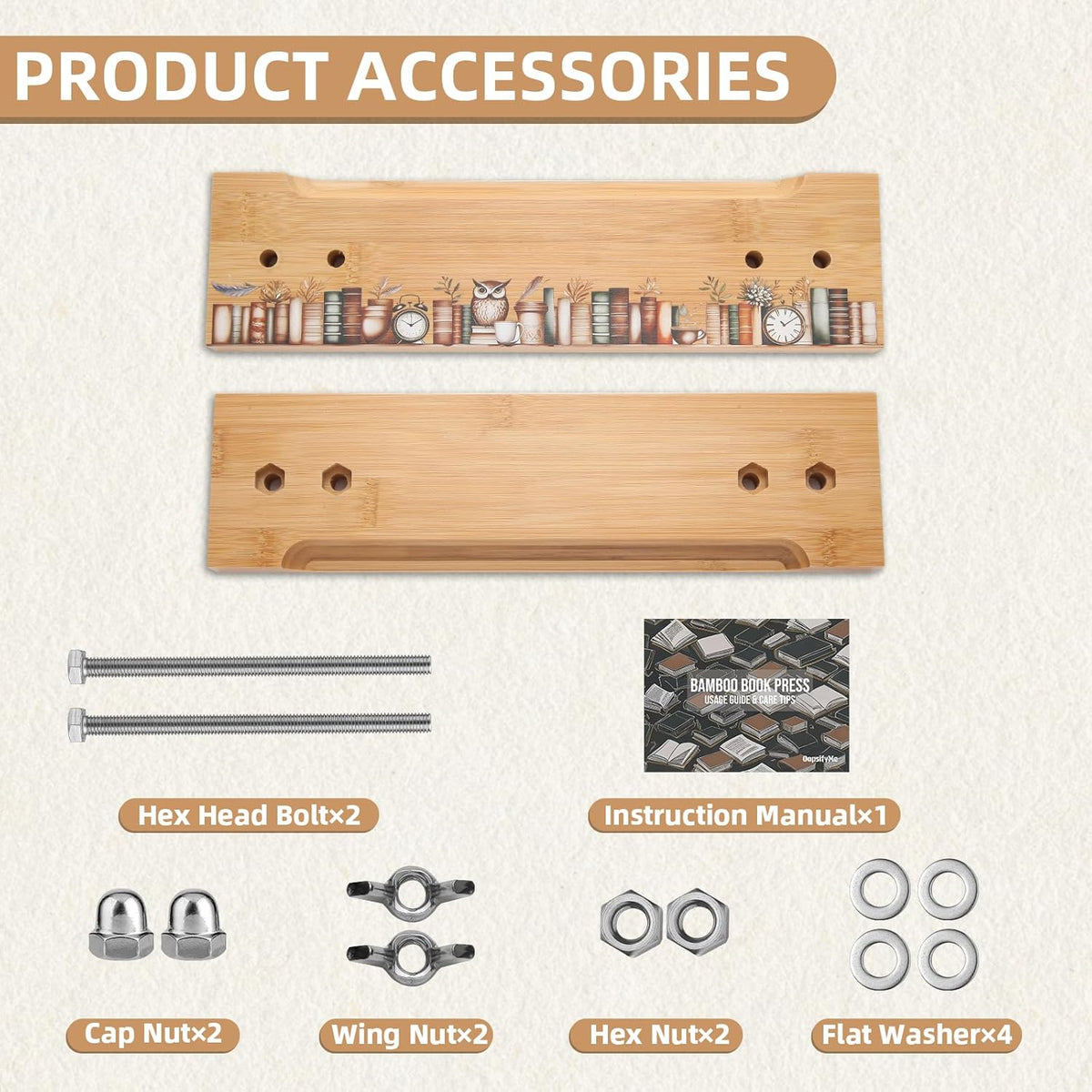 OopsifyMe Bamboo Book Press for Bookbinding, Paper Press, DIY Crafts - 11.8x3.1, Multiple Hole Positions for Various Spine Sizes, Streamlined Edge for Glue and Grip, Book Binding Kits.