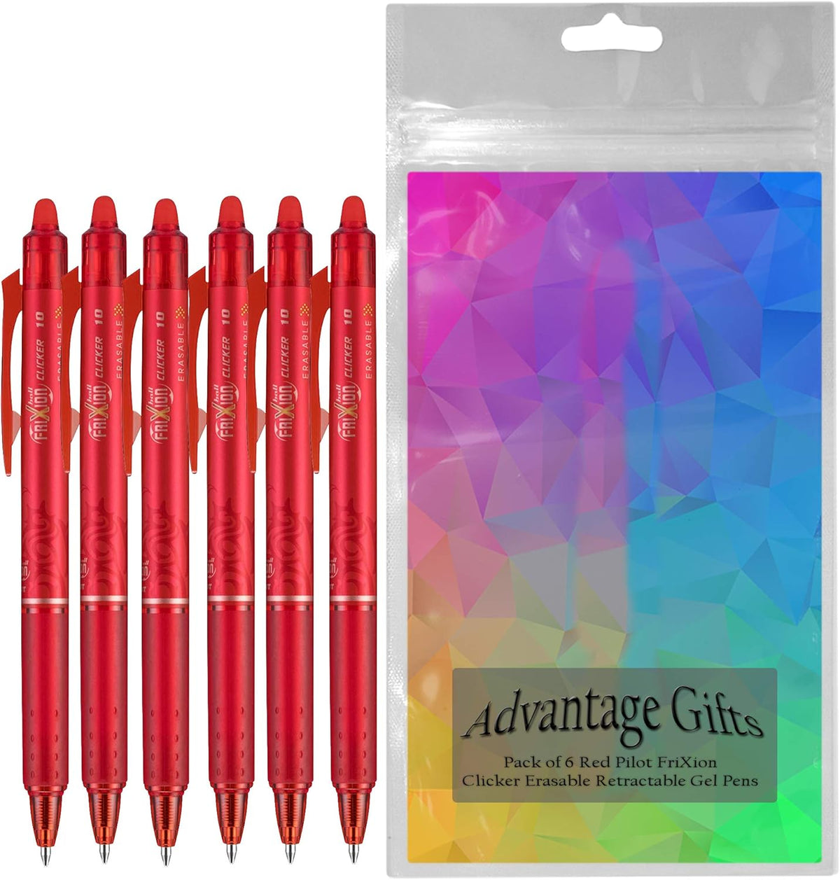 FriXion Clicker Retractable Erasable Gel Pen, Red, Bold Point, 6-pk; Bundle with Plastic Reusable Pouch