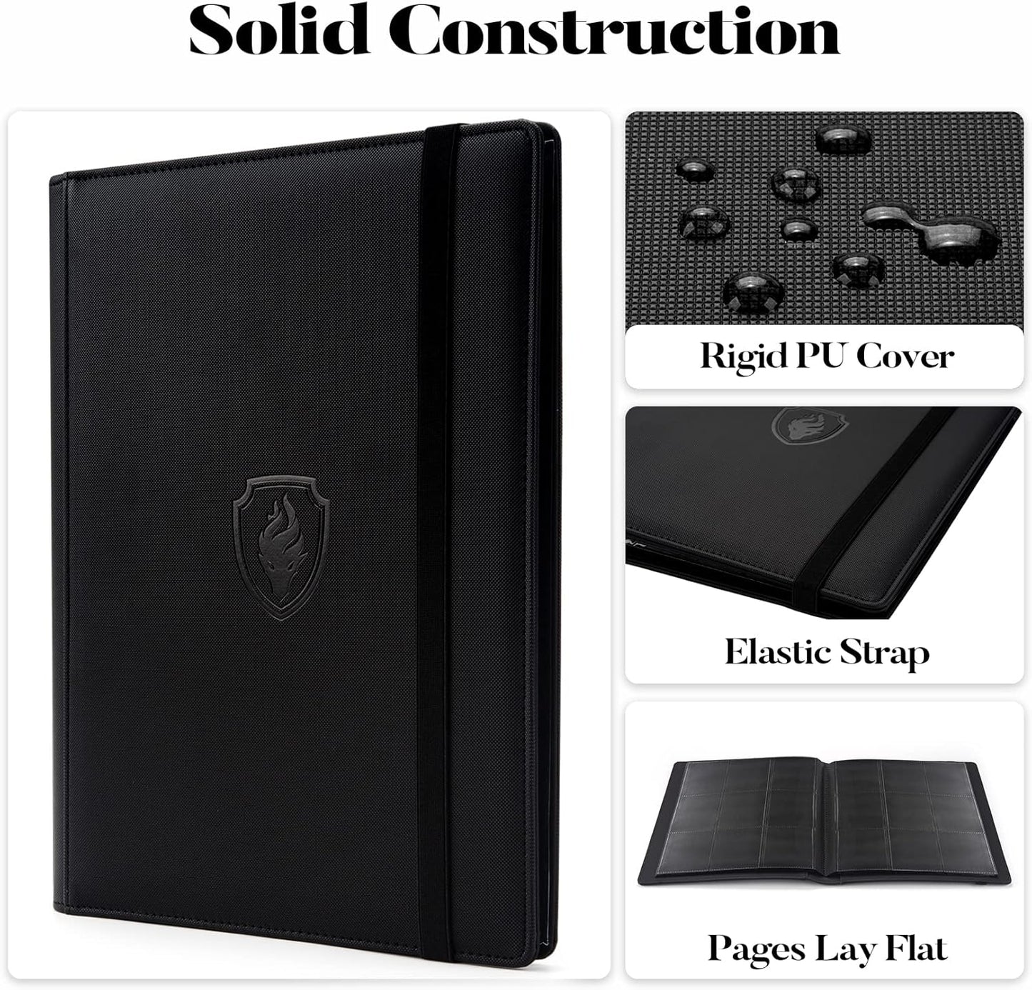 Trading Card Binder 9 Pocket, Fabmaker PU Cover Card Collection Binder for 360 Cards, Premium Card Book, Sturdy Card Holder Folders, Card Album for YuGiOh, MTG, TCG, Game Cards & Sports Cards, Black
