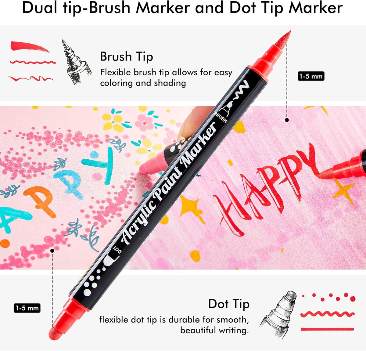 Shuttle Art 36 Colors Dual Tip Acrylic Paint Markers, Brush Tip and Dot Tip Acrylic Paint Pens for Rock Painting, Ceramic, Wood, Canvas, Plastic, Glass, Stone, Calligraphy, Card Making, DIY Crafts