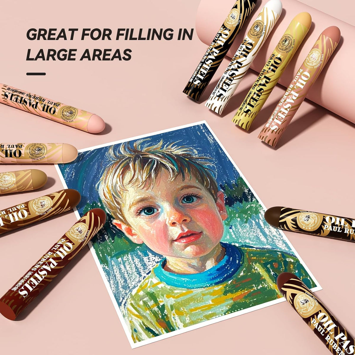 Paul Rubens Large Oil Pastels Set - 12 Portrait Colors (0.79" x 4.72" Jumbo Sticks), Vibrant, Creamy Texture and Blends Easily for Artists, Students and Professionals, Ideal for Filling in Large Areas