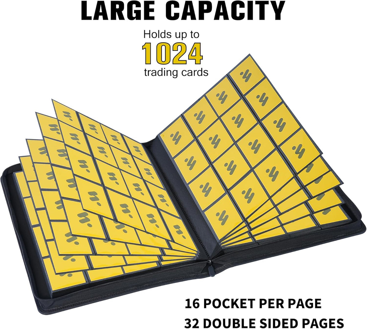 Premium 1000+ Pockets Card Binder,16 Pockets Trading Card Binder Ringless Side Loading Trading Card Album Folder for TCG -Yellow