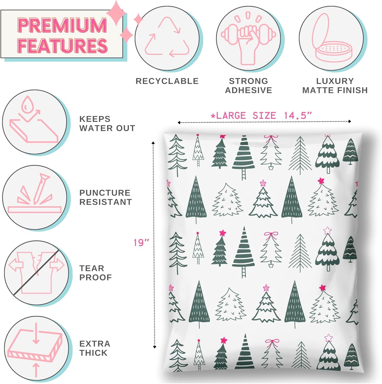 Christmas Shipping Bags Envelope 14x19 Holiday Shipping Supplies Poly Mailers for Small Business Boutique Mailing Bags for Clothing Cute Designer Polymailer - 100 Pack Festive Forest