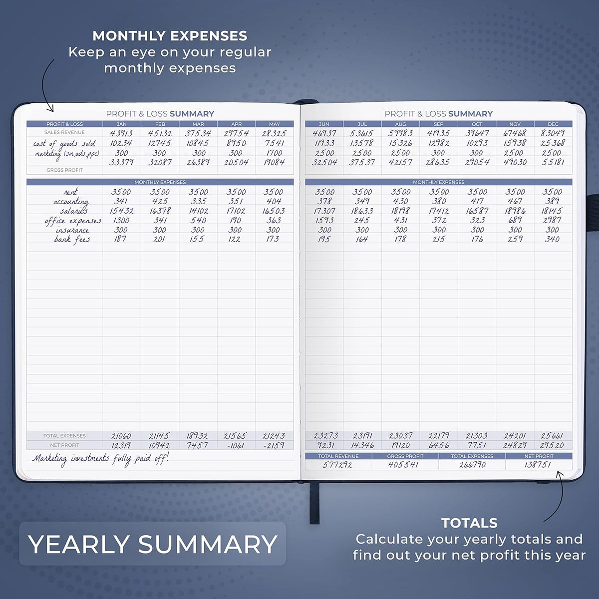 Clever Fox Income & Expense Tracker Large – Accounting & Bookkeeping Ledger Book for Small Business – 2-Year Record Notebook, A4 (Dark Blue)