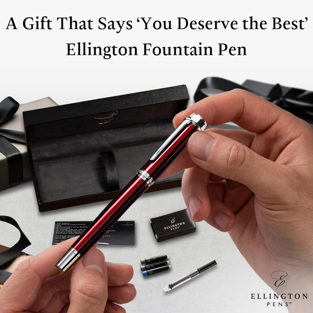 Luxury Fountain Pen Set- Fountain Pens for Writing - Smooth Medium Nib - Includes Refillable Ink Converter, 3 Ink Cartridges [Black & Blue], Gift Box - Elegant Calligraphy