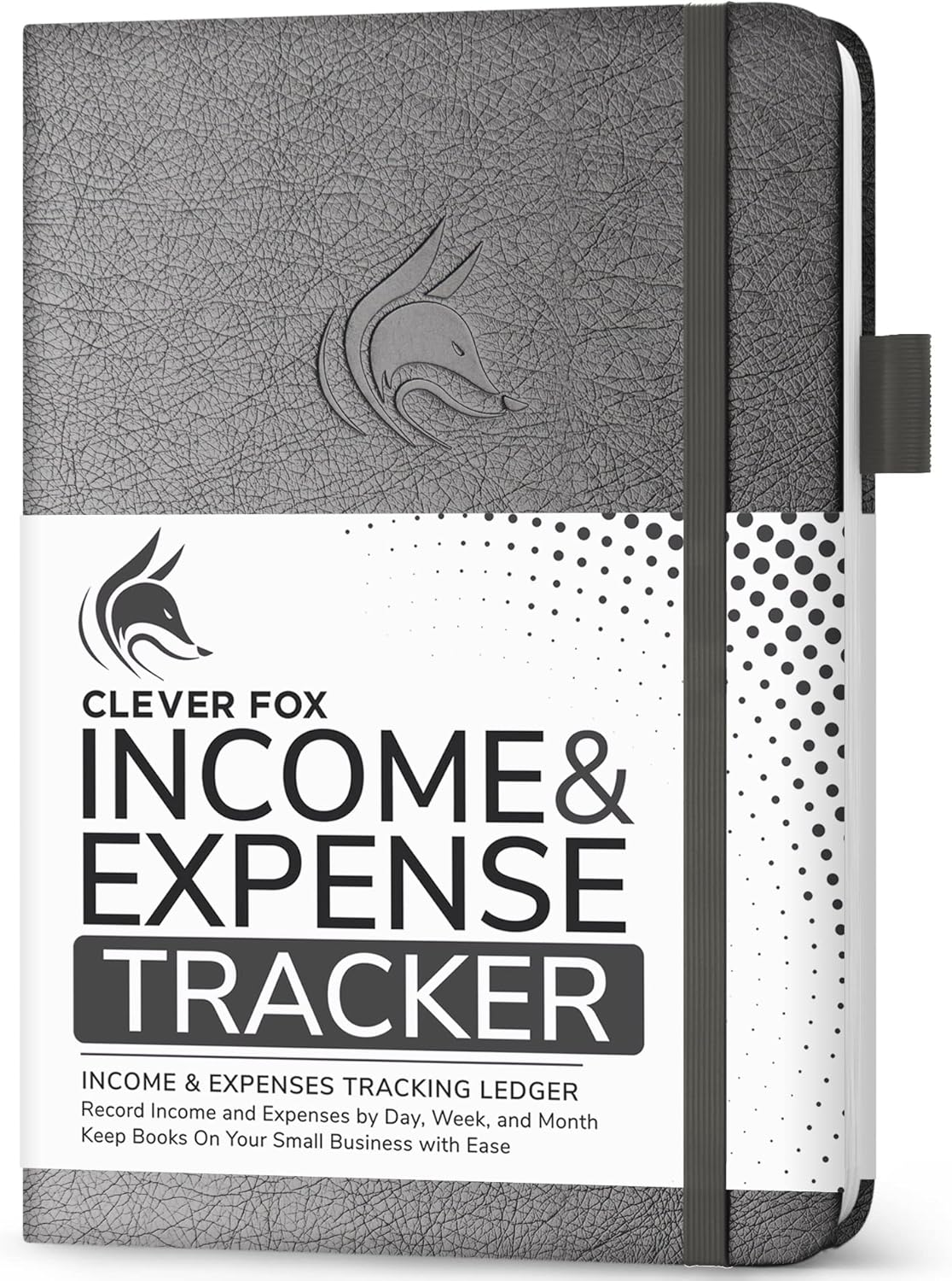 Clever Fox Income & Expense Tracker – Accounting & Bookkeeping Ledger Book for Small Business – 1-Year Record Notebook, A5 (Silver Black)