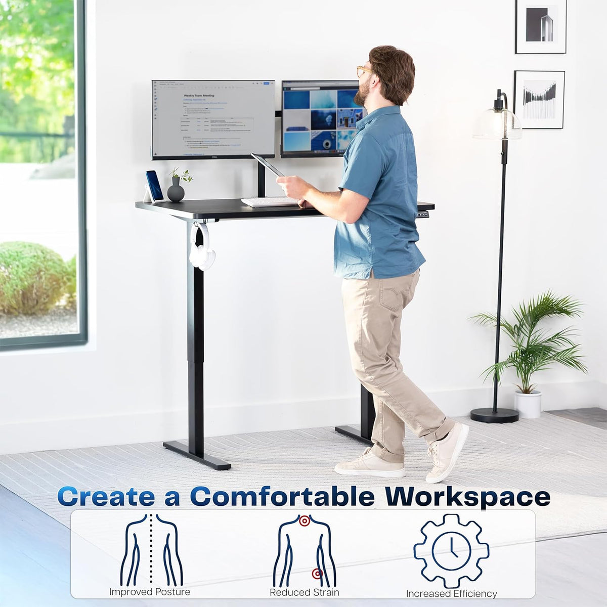 VIVO Electric 48 x 30 in Standing Desk, Memory Height Adjustment, 1B Series, One-Piece Black Top, Black Frame, DESK-KIT-1B5B