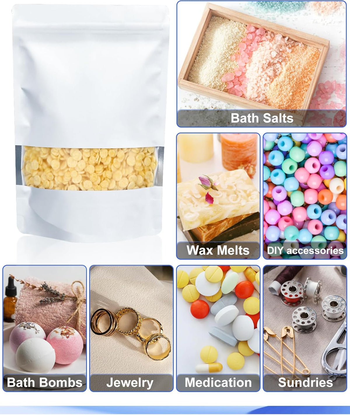 FireKylin 100 Pack Smell Proof Bags 5.5" x 7.8", Resealable Bags with Matte Window, Foil Pouch Stand Up Sealable Bags for Packaging（White）