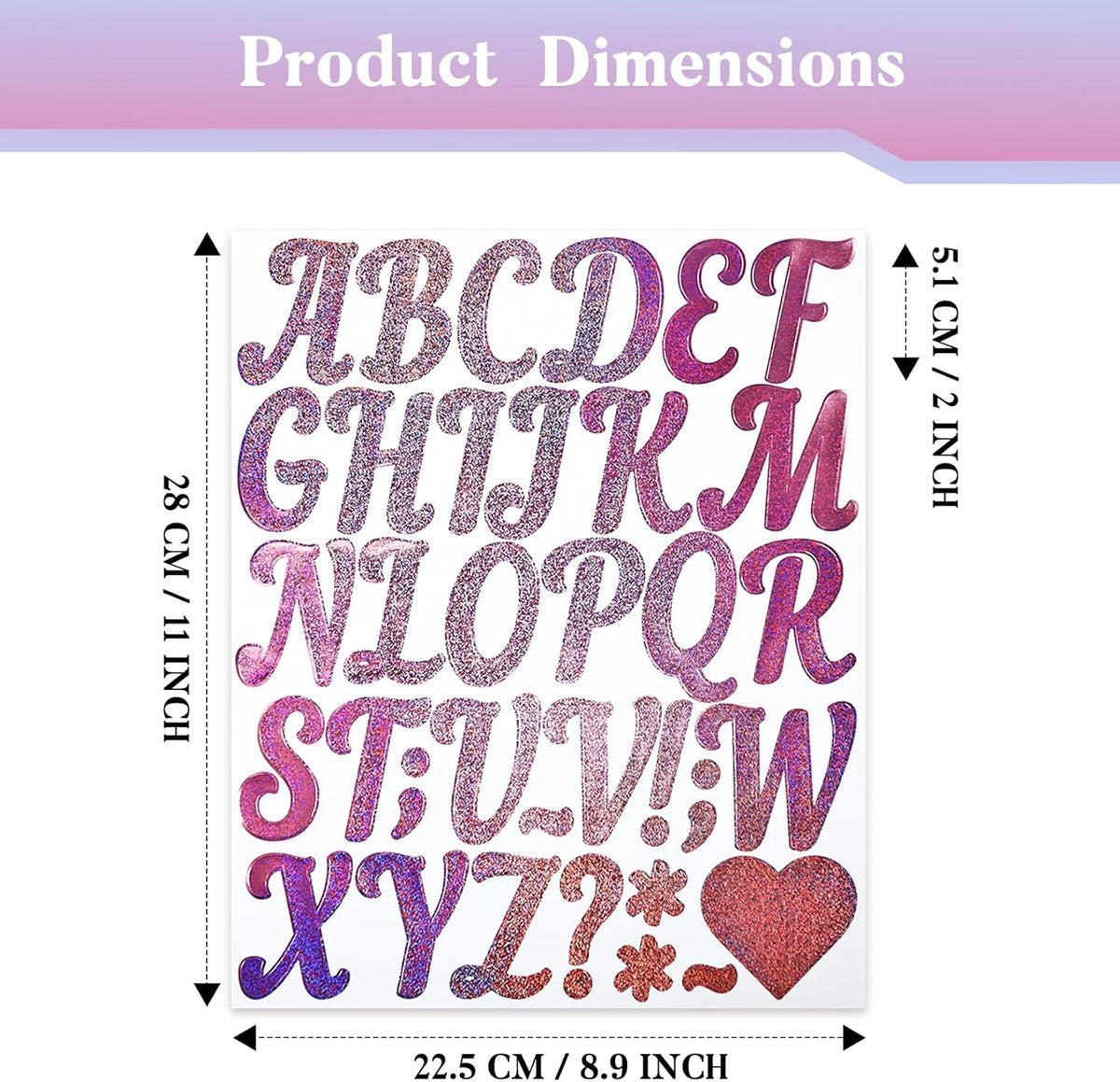 Glitter Letter Stickers, 10 Sheets 2 Inches Self-Adhesive Vinyl Letters Alphabet Sticker Decals for Scrapbook,Door,Mailbox,Bulletins Boards - Pink