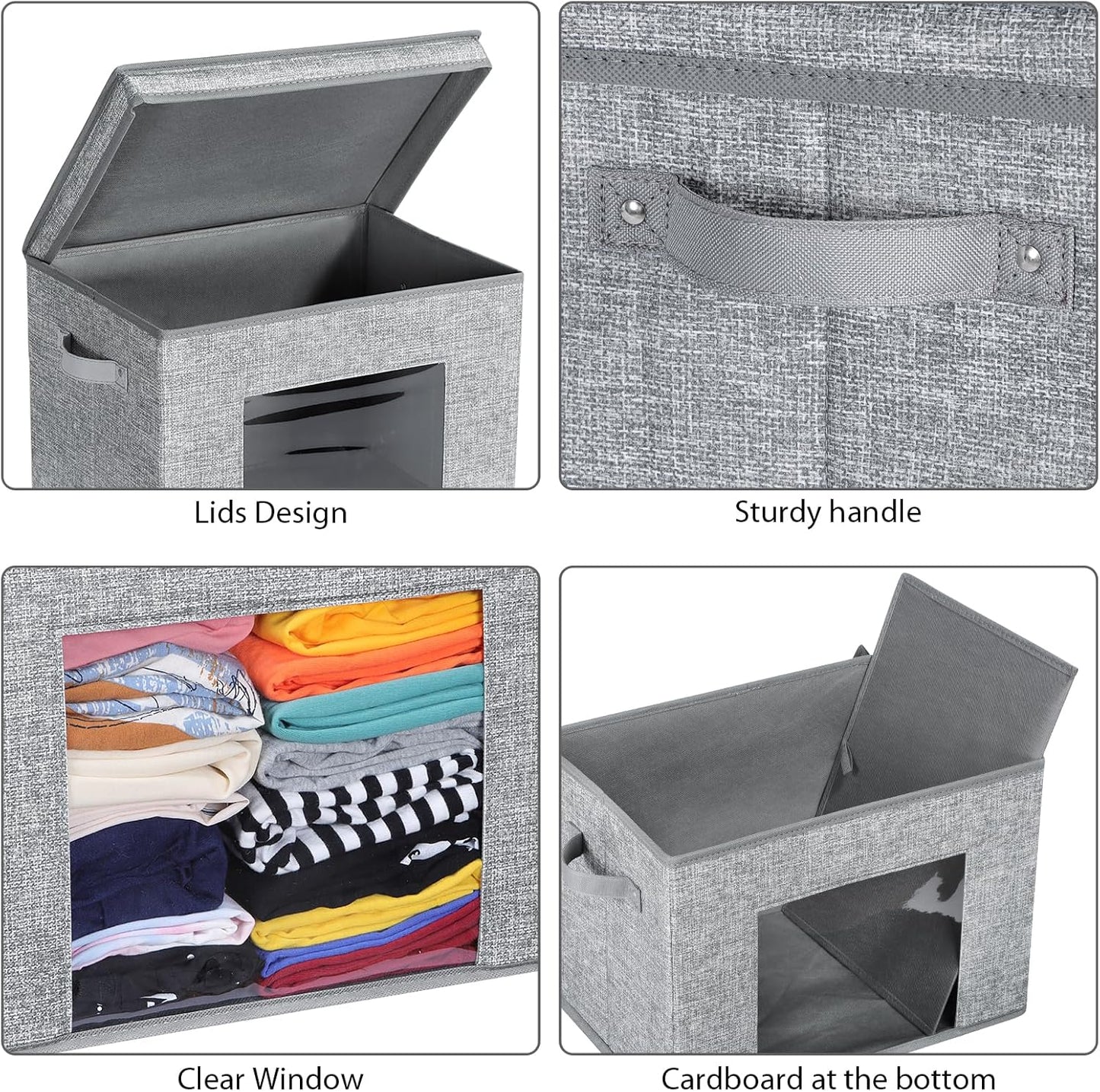 Univivi Fabric Foldable Storage Boxes Large Storage Bins with Lids [4-Pack] Collapsible Storage Cubes, Closet Organizers and Storage Cubes for Home, Bedroom, Closet (Grey, 17“ x 12” x 12")