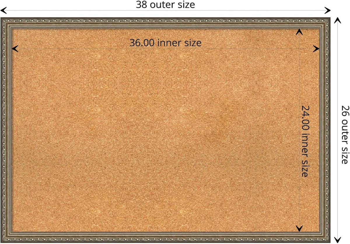 Amanti Art Natural Cork Board for Wall, 26x38 Vision Board with Silver Wood Frame, Large Corkboard Office Decor for Home Organization, Traditional Corkboard Pinboard to display items for home