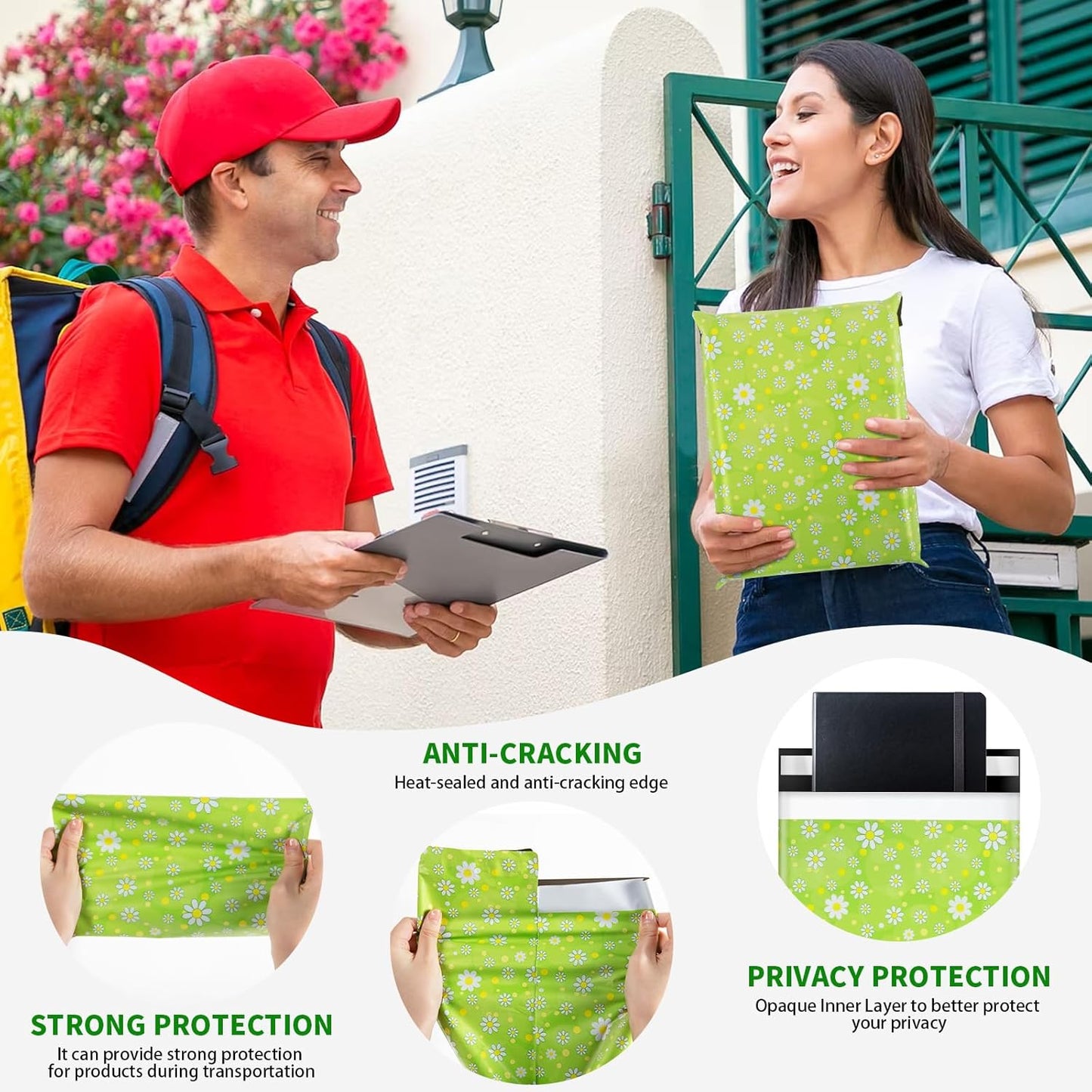 Oududianzi Poly Mailers 6X9, 100Pack Shipping Bags, Fashion Shipping Envelopes, Plastic Packaging Bags, Self-Seal Polymailers, Mailing Poly Bags for Business, Clothing (Daisy)