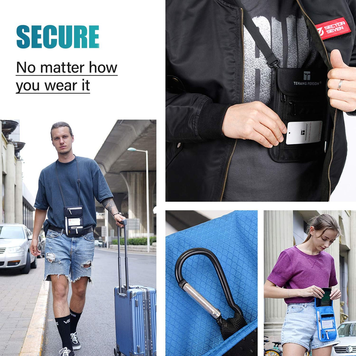 Peicees RFID Blocking Travel Neck Wallet for Men Women Family Passport Holder Lanyard Neck Pouch Slim Travel Document Holder