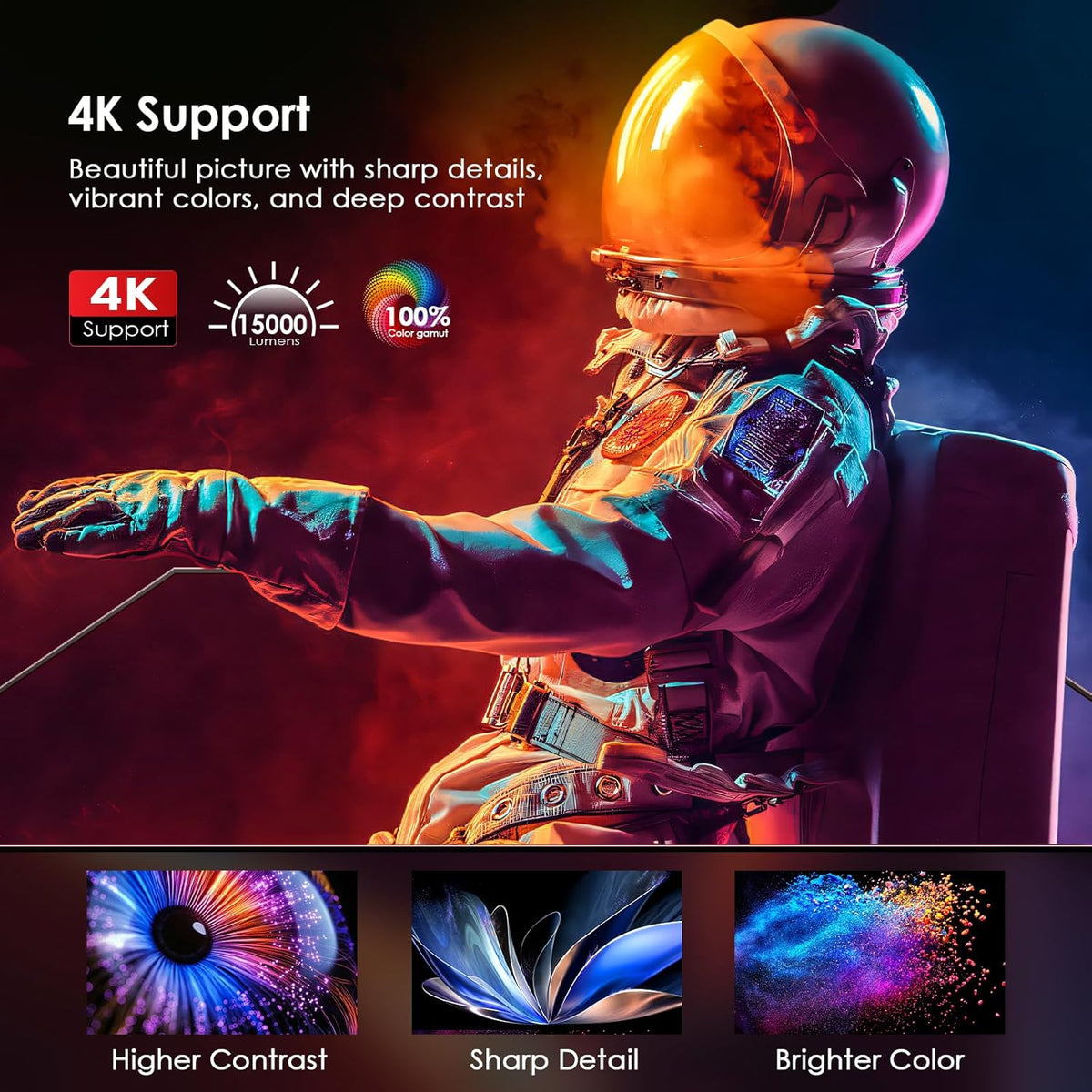 [Electric Focus] 4K Projector with 5G WiFi Bluetooth, 15000L JOWLURK Projector, Outdoor Movie Projector, Home Mini Theater Portable Projector for iPhone/TV/Android Stick/HDMI/USB/Laptop/PS5/DVD (Grey)