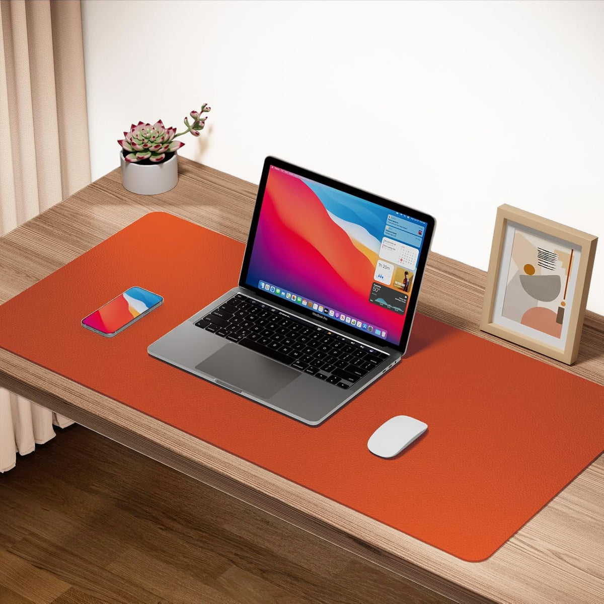 Boutilon Leather Desk Pad Protector,Non-Slip Mouse Pad,Laptop Desk Pad,Office Mouse Mat,Waterproof Leather Desk Blotter,Desk Writing Pad for Office and Home (L-Orange H,35"x 17")