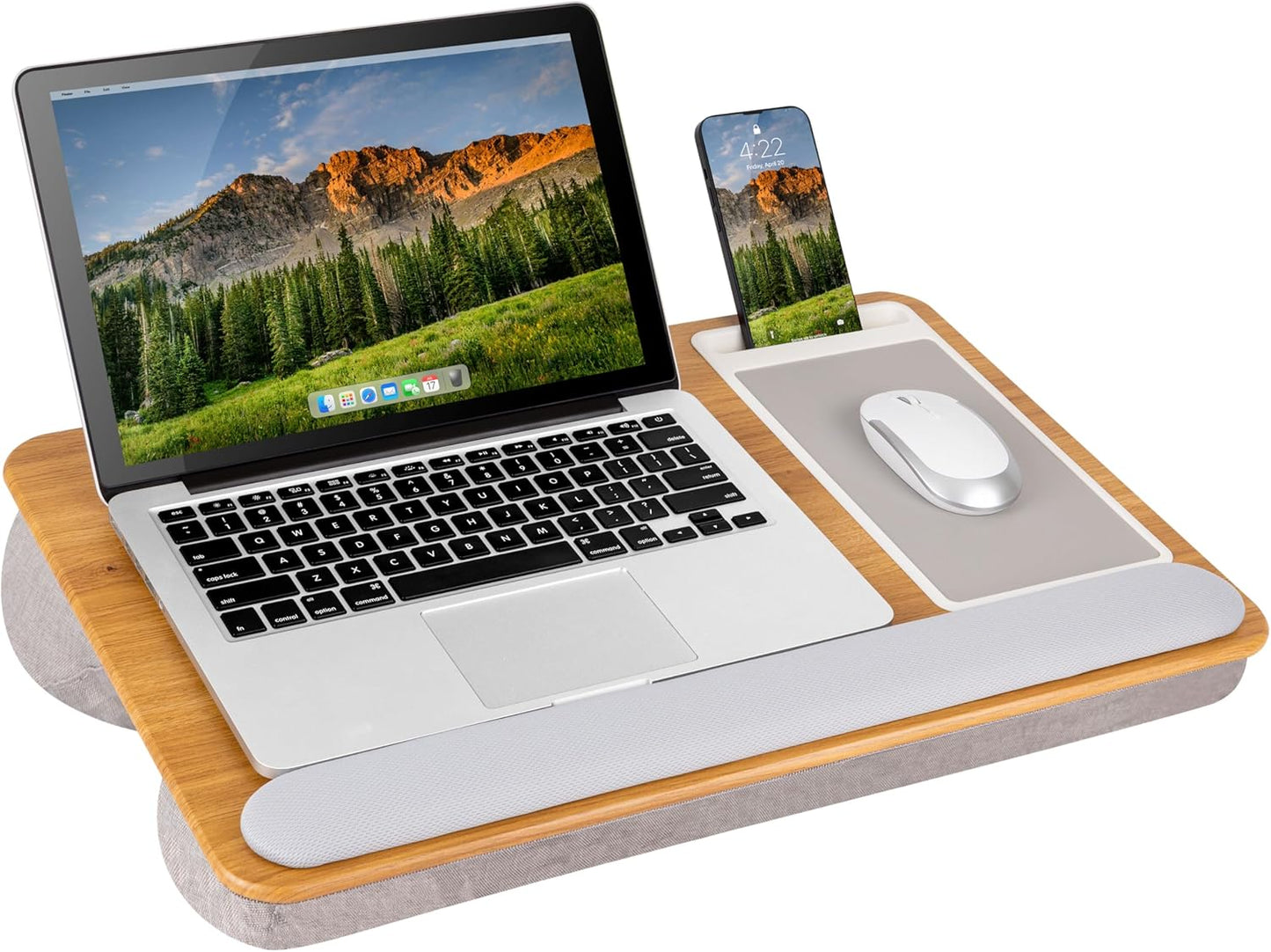 LAPGEAR Home Office Pro Lap Desk with Wrist Rest, Mouse Pad, and Phone Holder - Oak Woodgrain - Fits up to 15.6 Inch Laptops - Style No. 91599