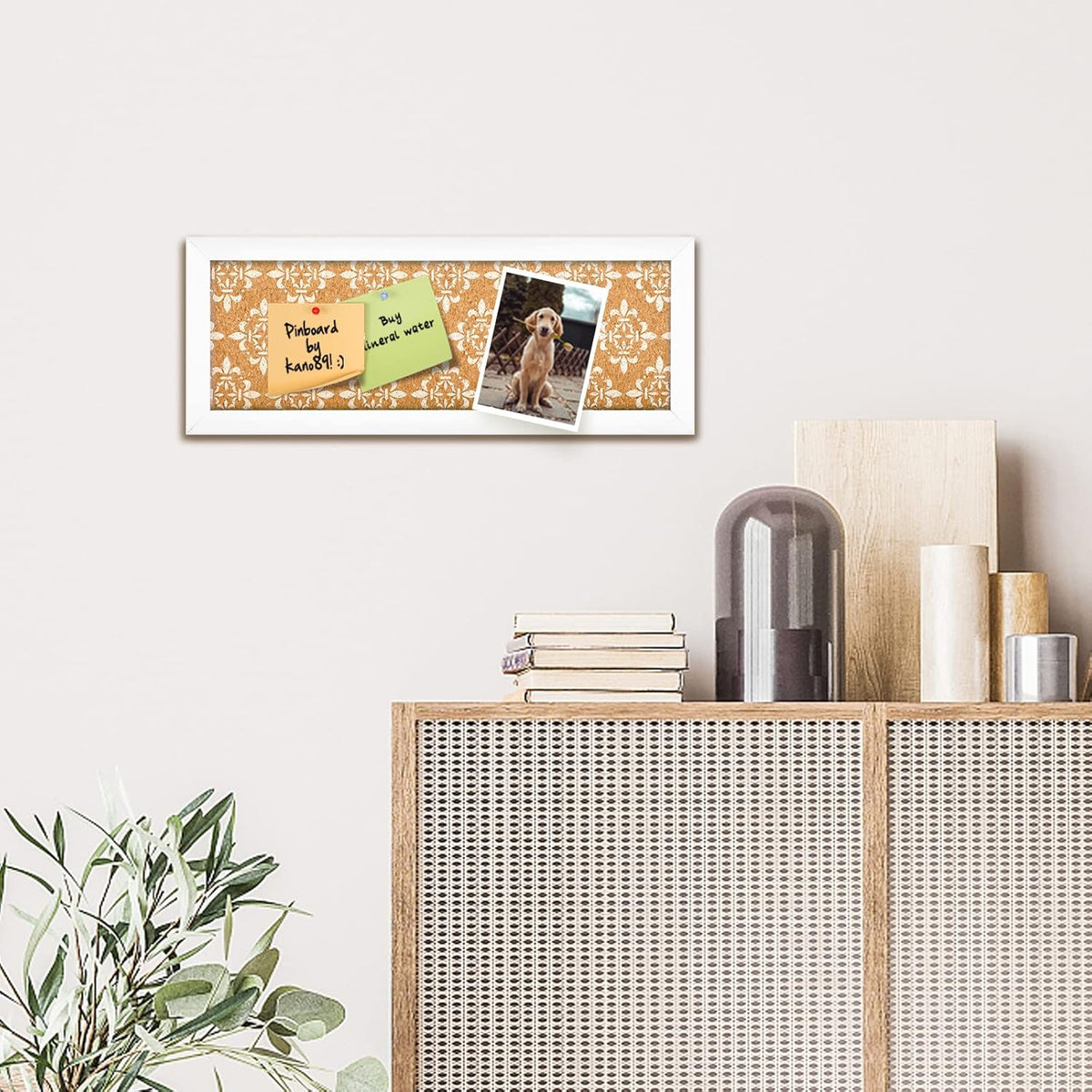 Long Decorative Cork Board for Walls, Bulletin Board with Floral Print, White Framed Pin Board Vision Board for Office School Bedroom and Dorm Room with Pins, Screws(1540,1pc)