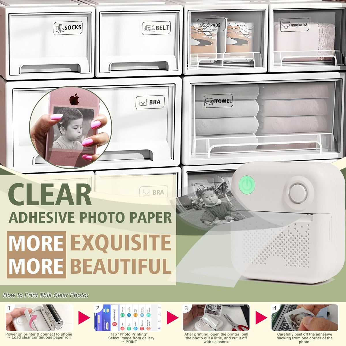 Label Maker Machine with 6 Waterproof Tapes, Thermal Label Maker, Portable Mini Bluetooth Label Printer with Clear Tape for Home, Kitchen, School, Office Organization