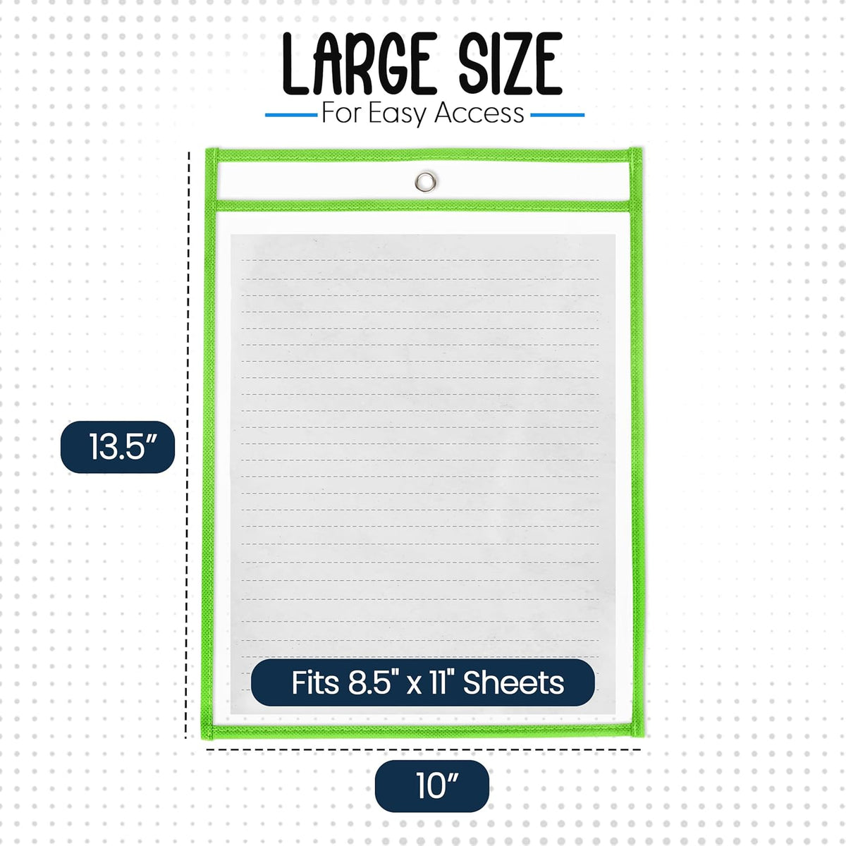Essex Wares - 6 Pack, Lime Green, Water-Resistant Dry Erase Pocket Document Protectors, 10" Wide x 13.5" Tall - Dry Erase Clear Plastic Sleeves - Reusable & Easy Erase Plastic Invoice Holders