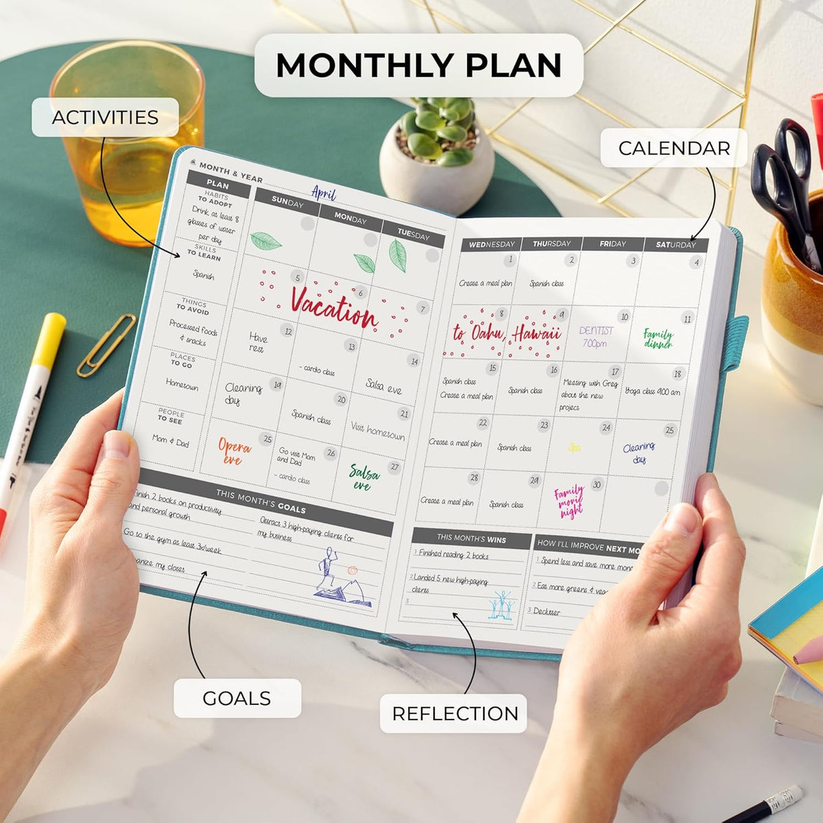 Clever Fox Daily Planner – Undated Planning Notebook with Hourly Schedule & To-Do List – Personal Day Task & Work Organizer, 6 Months (Aquamarine)