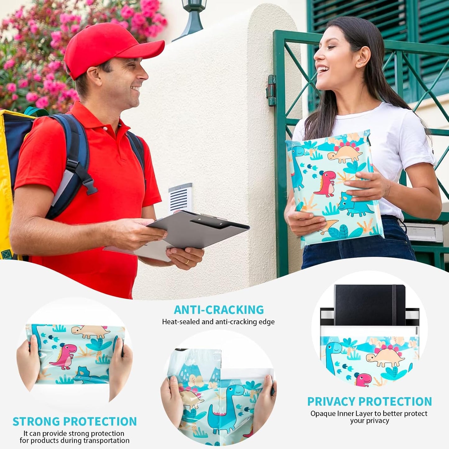 Oududianzi Poly Mailers 10x13, 100PCS Shipping Bags, Mailing Bags, Packaging Bags, Mailers Poly Bags, Polymailer Shipping Envelopes for Small business - Dinosaur