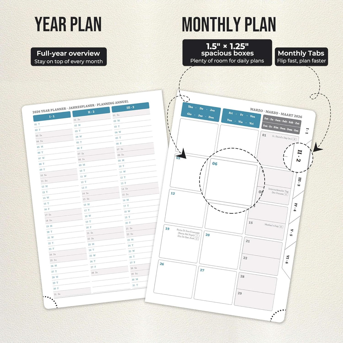 Daily Planner 2026 with One Page Per Day,(A5-8.5" x 5.9"),12 Months Calendar Hourly Appointment Book Monthly Tabs&Self-adhesive Pen Holder,Inner Pocket,Durable Vegan Leather Hardback,Black