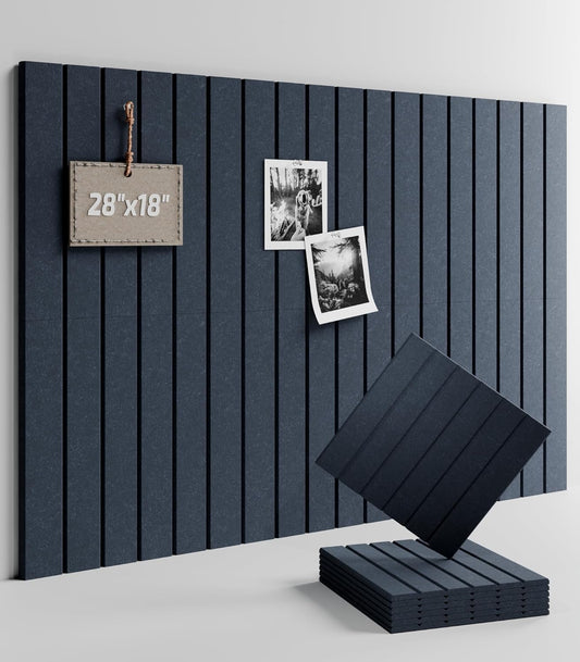 Felt Bulletin Board Tiles -28"x18" with 40 Adhesive Tabs, Cork Board Alternative for Office Decor, Push Pin Board Wall Organizer 6-Pack (Deep Charcoal Blue)