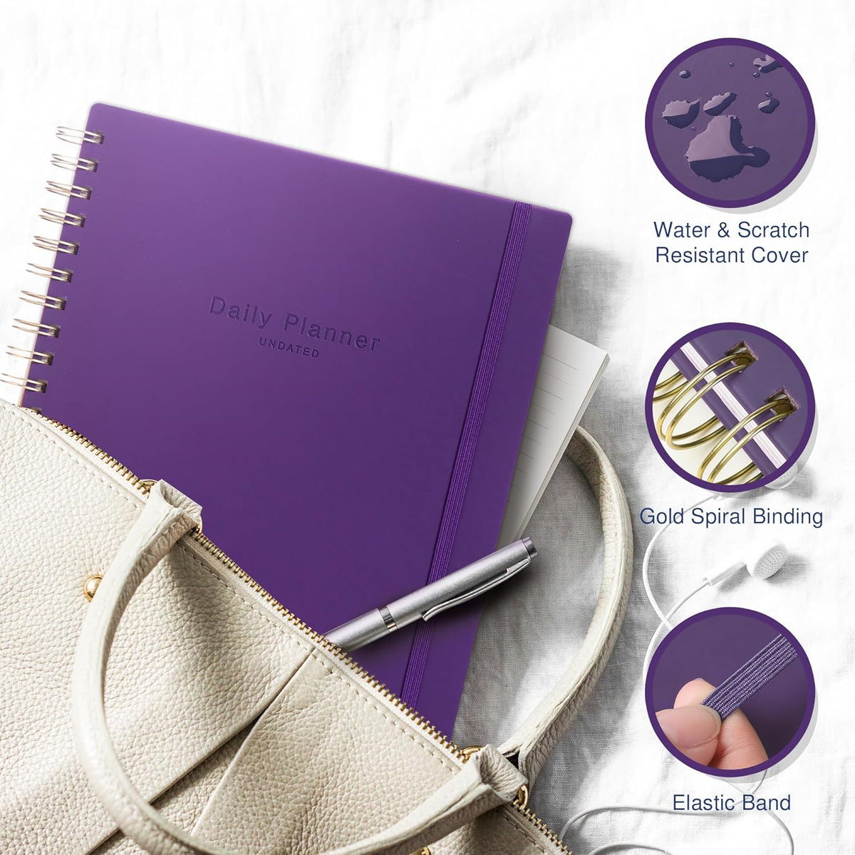 Undated Daily Planner To Do List Hourly Schedule 2027 2026 2025 Calendar & Holiday Habit Tracker 180 Pages Letter Size 8.5" x 11" Sheets Hardcover Wire-O Spiral Bound Notebook (Indigo)