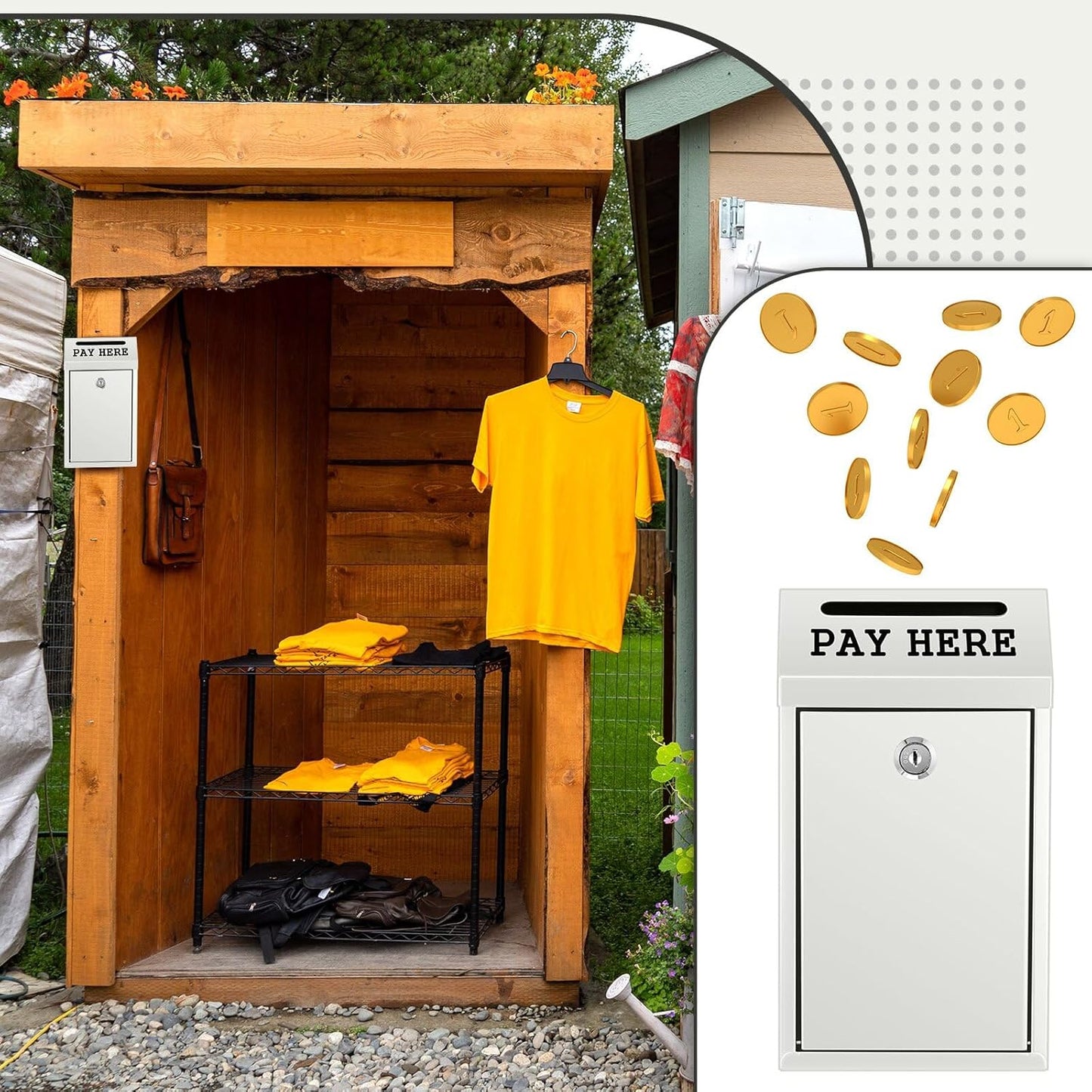 Safe Cash Box Money Collection Metal Donation Box with Lock Wall Mount Pre Drilled Mailbox Delivery Ballot for Home Office Outdoor Self Serve Stand(White,10.2 x 5.7 x 2.8 Inch)