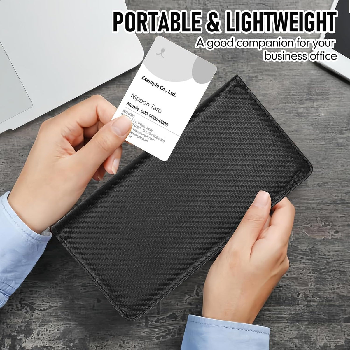 300 Business Cards Holder, 50 Pages Gift Card Holder, Professional PU Leather Credit Cards Organizer Wallet, Portable Name Card Booklet Folder Sleeves, Men Women & Office Supplies, Carbon Fiber Black
