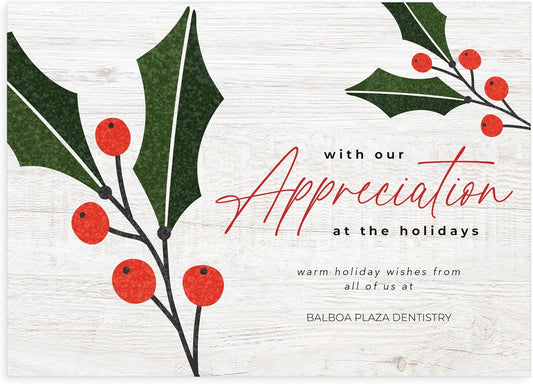 Let's Make Memories Personalized Business Christmas Cards with Envelopes - Premium Quality - 5x7-2025 Holiday Cards & White Envelopes - Holly Gratitude - 50 ct