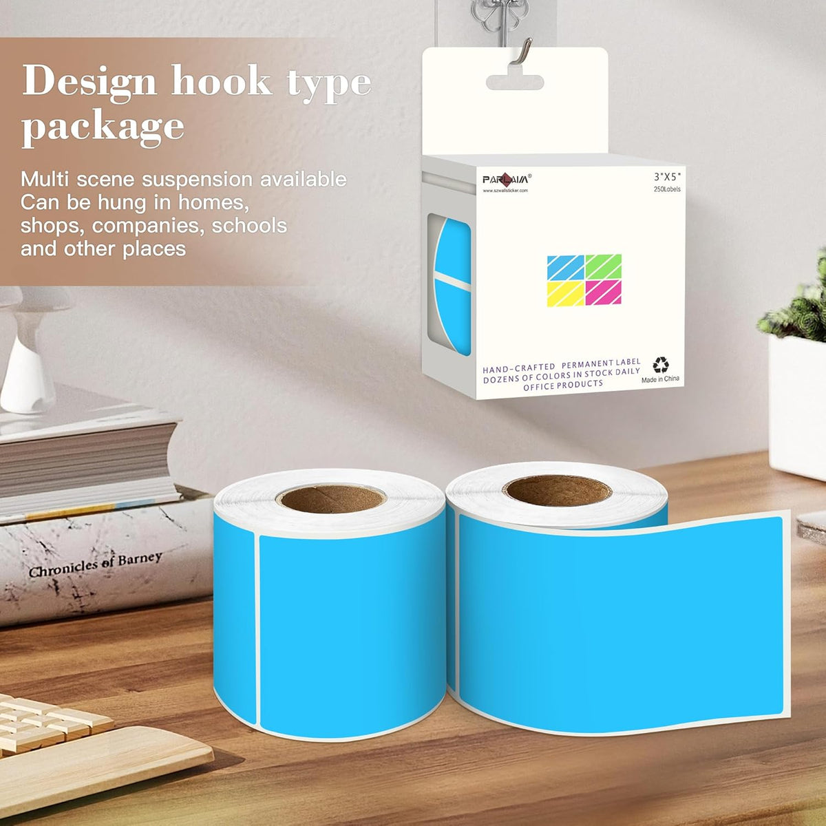 PARLAIM 3x5 inch Rectangle Color Code Stickers, 1000PCS 4 Rolls Square Adhesive Inventory Label, Sky-Blue