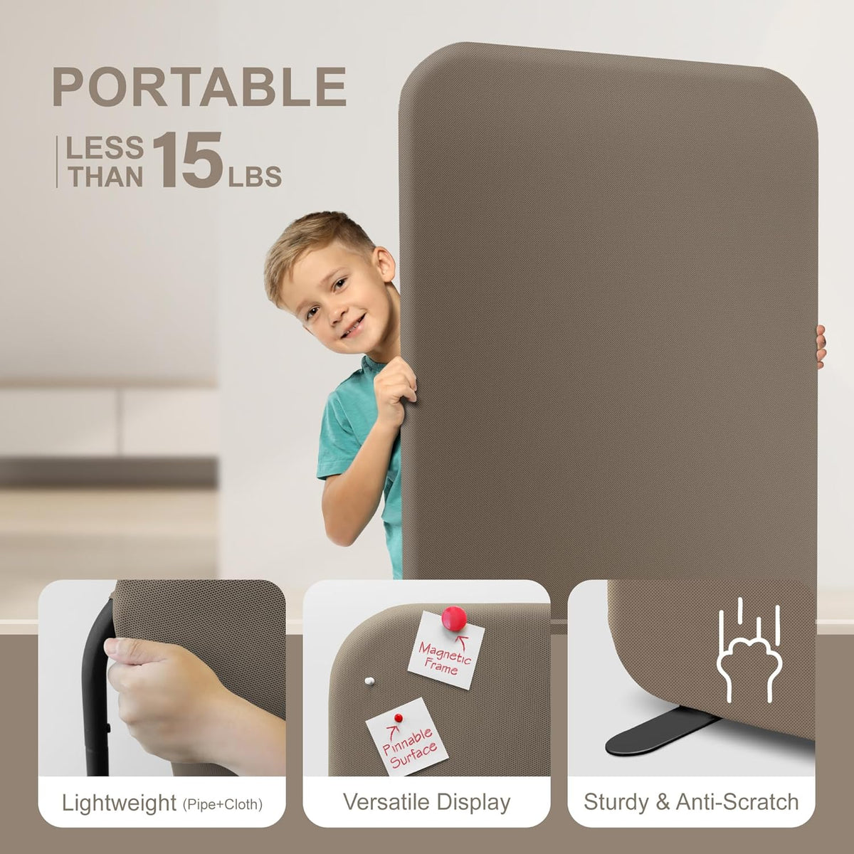 DECOLAB Standing Room Partition, Space Privacy Divider, Portable Wall Panel for Studio Apartment, Office, Home, Classroom, Scratch Resistance, 29"x65", Taupe