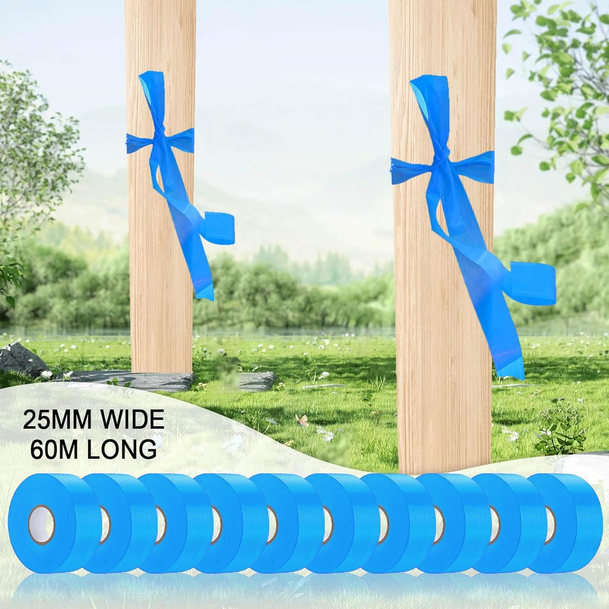 10 Pack Blue Flagging Tape, Non-Adhesive Plastic Ribbon Neon Marking Roll, 1inch*2000ft, Marking Tape for Tree Marking, Hunting, Boundaries and Hazardous Areas,Trail Marking