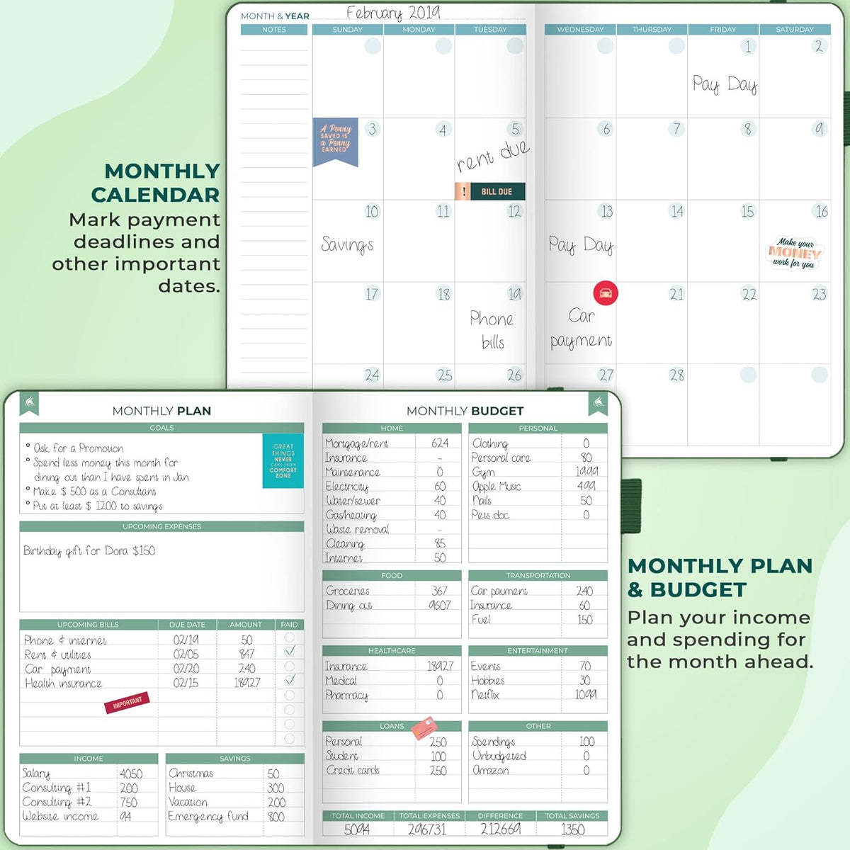 Clever Fox Budget Book 2.0 – Simple Budgeting Planner for Beginners – Financial Notebook with Money Spending, Debt & Bill Tracker (Dark Green)