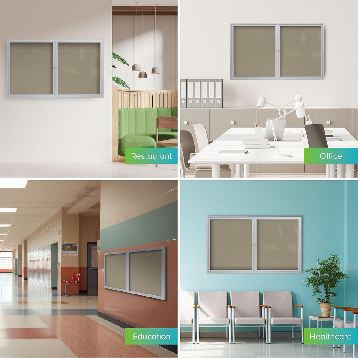 Ghent 36"x60" 2-Door Outdoor Enclosed Vinyl Bulletin Board, Shatter Resistant, with Lock, Satin Aluminum Frame - Caramel (PA23660VX-181), Made in the USA