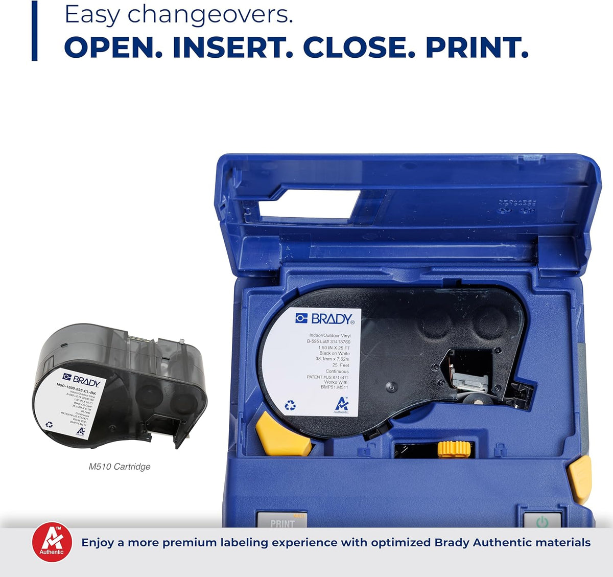 Brady M510 Portable Industrial Label Printer, 1.5" Wide Labels, Single Color Thermal Printing, for Laboratory, Field, or Facility, Blue/Gray, 3.75" H x 5.75" W x 10" D
