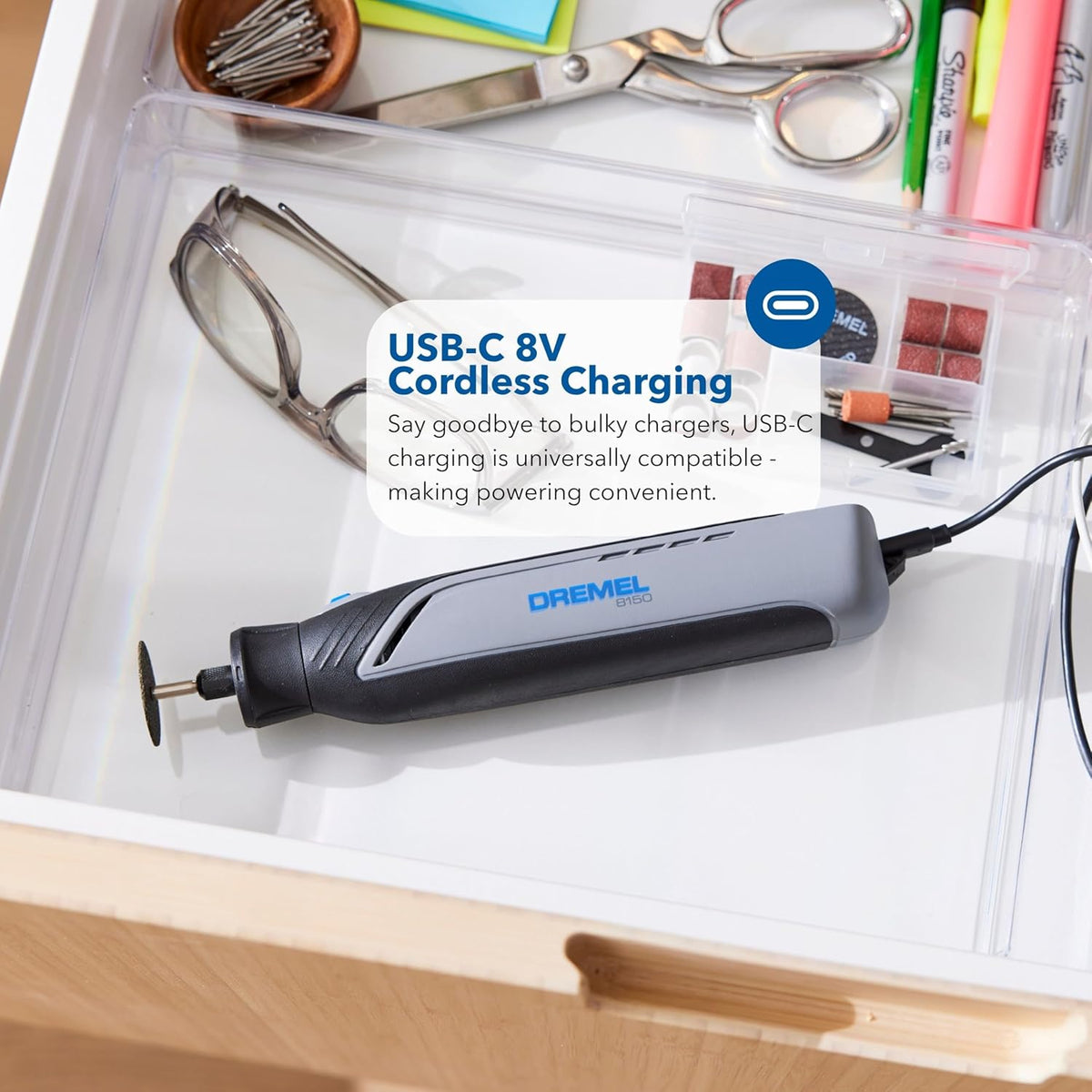 Dremel 8150 8V Cordless Rotary Tool Kit with Brushless Motor and LED Work Light - Variable Speed, USB-C Rechargeable and Includes 20 Accessories